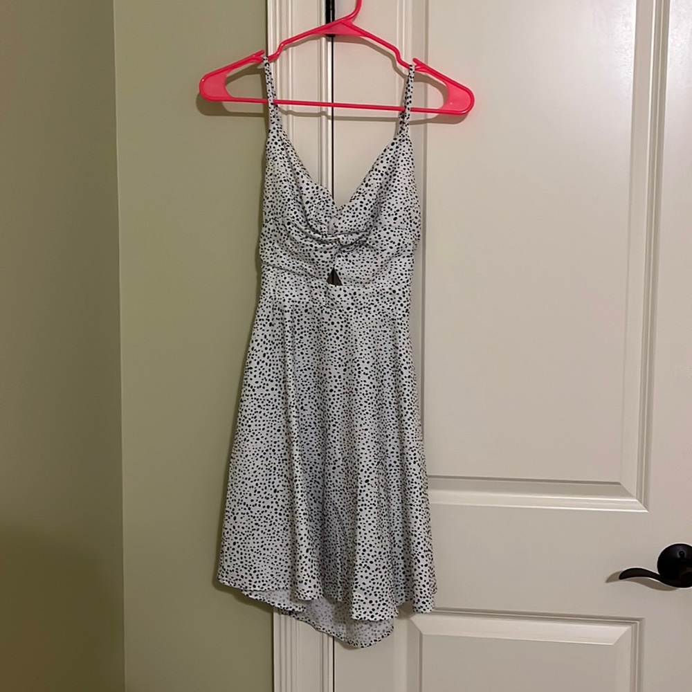 Shein white, pokadot, backless dress. Size small